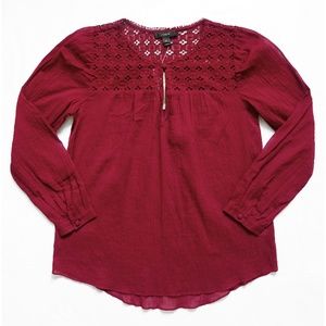 Sheer Gauze Tile Embroidery Billow Sleeve Blouse 2